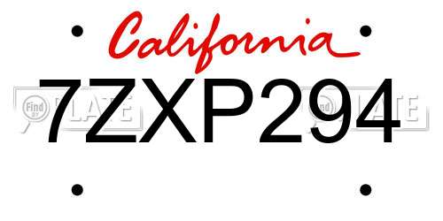 7ZXP294 California License Plate