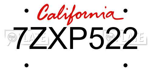 7ZXP522 California License Plate