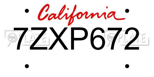 7ZXP672 California License Plate