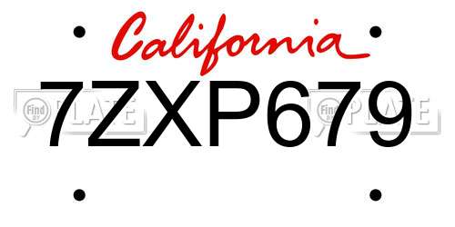 7ZXP679 California License Plate