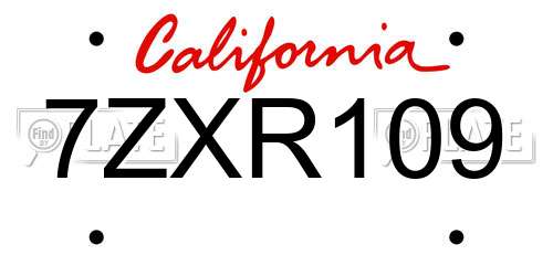 7ZXR109 California License Plate
