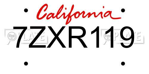 7ZXR119 California License Plate