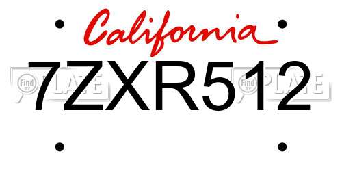 7ZXR512 California License Plate