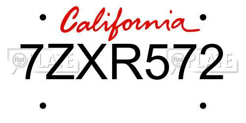 7ZXR572 California License Plate