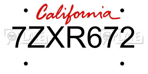 7ZXR672 California License Plate