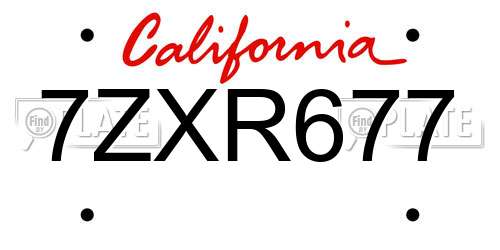 7ZXR677 California License Plate
