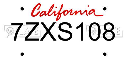 7ZXS108 California License Plate