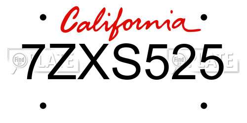 7ZXS525 California License Plate