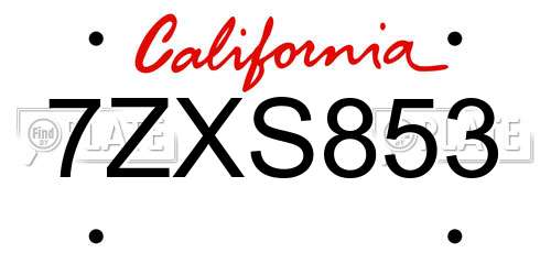 7ZXS853 California License Plate