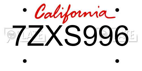 7ZXS996 California License Plate