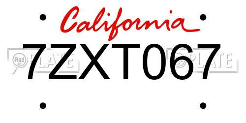 7ZXT067 California License Plate