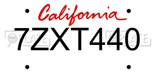 7ZXT440 California License Plate
