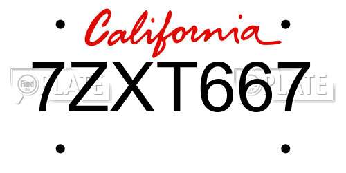 7ZXT667 California License Plate
