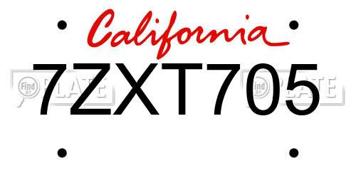 7ZXT705 California License Plate