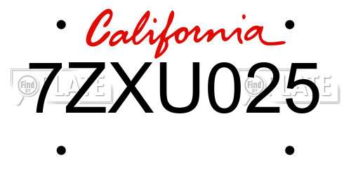 7ZXU025 California License Plate
