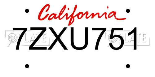 7ZXU751 California License Plate