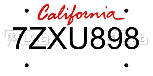 7ZXU898 California License Plate