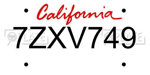 7ZXV749 California License Plate