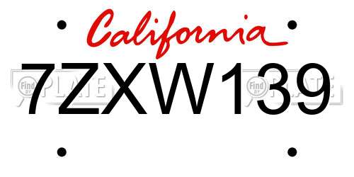 7ZXW139 California License Plate
