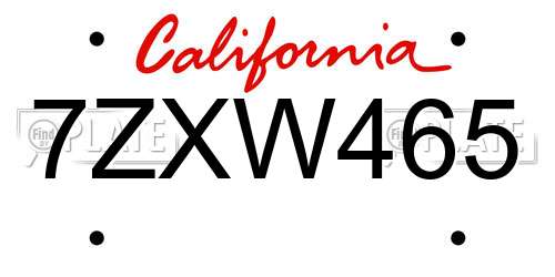 7ZXW465 California License Plate