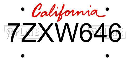 7ZXW646 California License Plate