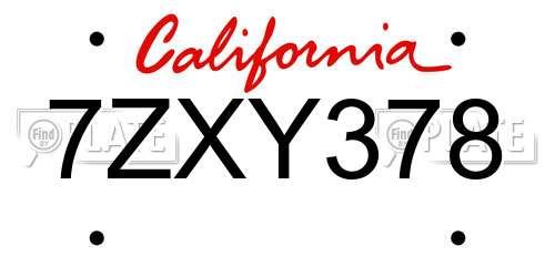 7ZXY378 California License Plate