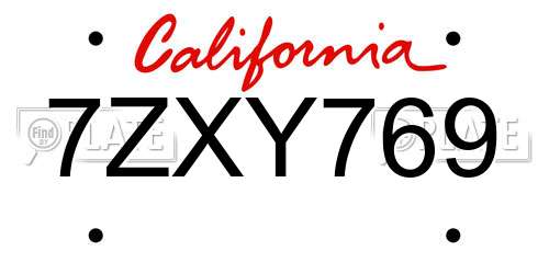 7ZXY769 California License Plate