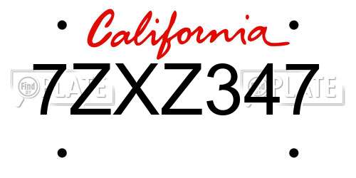 7ZXZ347 California License Plate