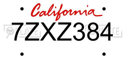7ZXZ384 California License Plate