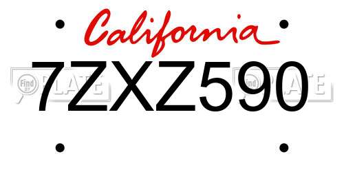 7ZXZ590 California License Plate