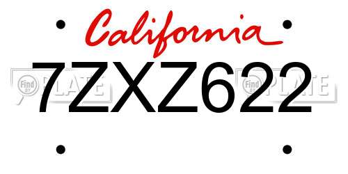 7ZXZ622 California License Plate