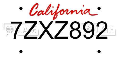 7ZXZ892 California License Plate