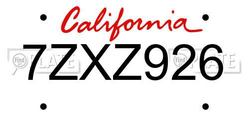 7ZXZ926 California License Plate