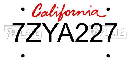 7ZYA227 California License Plate