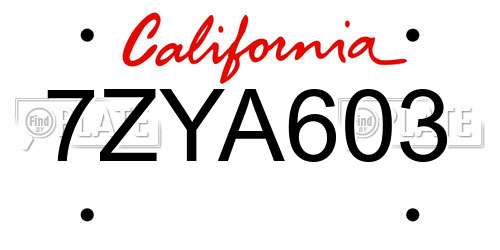 7ZYA603 California License Plate