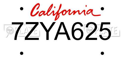 7ZYA625 California License Plate