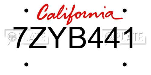 7ZYB441 California License Plate