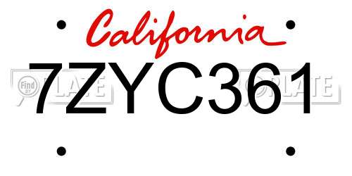 7ZYC361 California License Plate