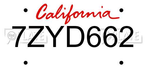 7ZYD662 California License Plate