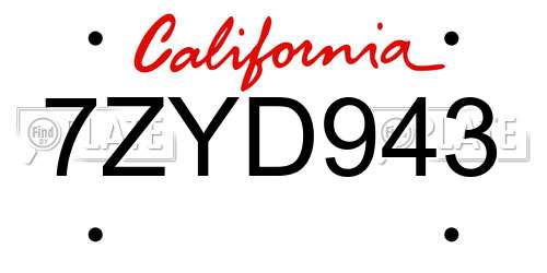 7ZYD943 California License Plate