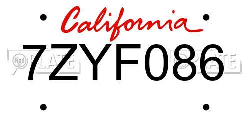 7ZYF086 California License Plate