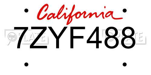 7ZYF488 California License Plate