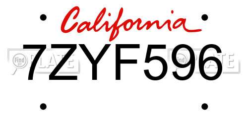 7ZYF596 California License Plate