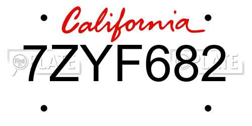 7ZYF682 California License Plate