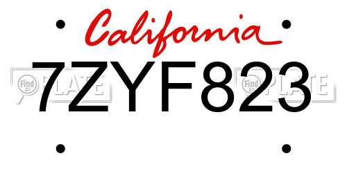 7ZYF823 California License Plate