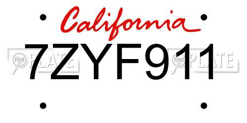 7ZYF911 California License Plate