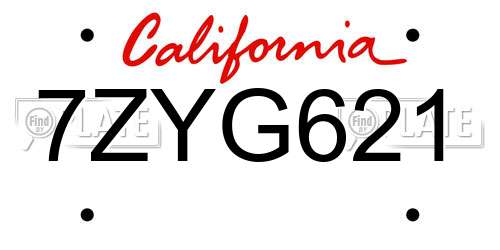 7ZYG621 California License Plate
