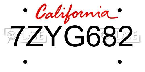7ZYG682 California License Plate