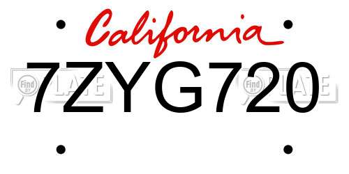 7ZYG720 California License Plate
