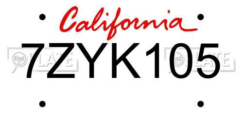 7ZYK105 California License Plate